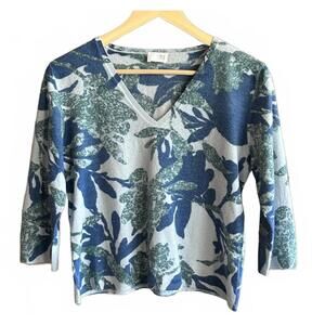 TSE Womens Cashmere Sweater Sz XL (runs small) Floral V Neck